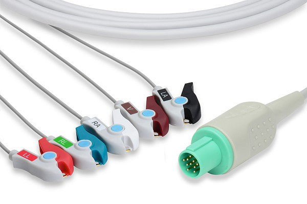 Hellige Compatible Direct-Connect ECG Cable / 5 Leads Pinch/Grabber